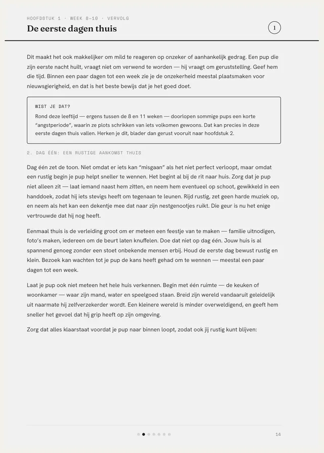 Uitlegpagina uit hoofdstuk 1, De eerste dagen thuis, met een omkaderd Wist je dat-blok